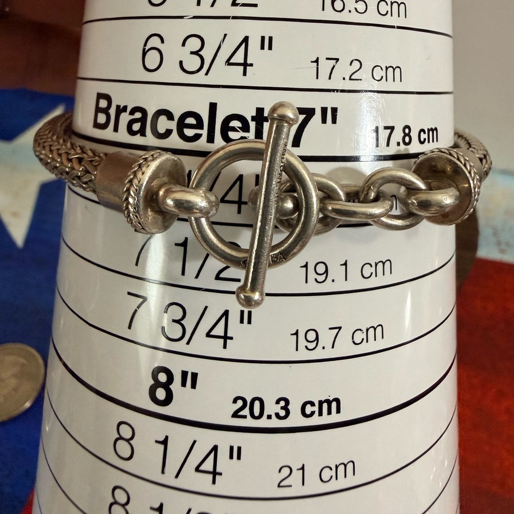 925, Silver Braided Wheat Style Toggle Clasp Bracelet 7.25” - Picture 4 of 8